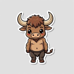 Obraz premium Cute Cartoon Character of a Brown Bull with a Playful Expression