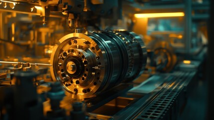 Obraz premium Close-up of machinery parts in a manufacturing facility