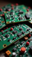 Obraz premium Pile of discarded circuit boards, wires, resistors , solder, broken electronics