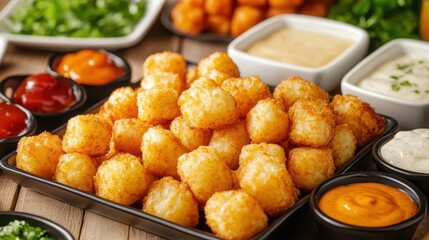 Gourmet Presentation of Crispy Tater Tots on a Fancy Serving Platter