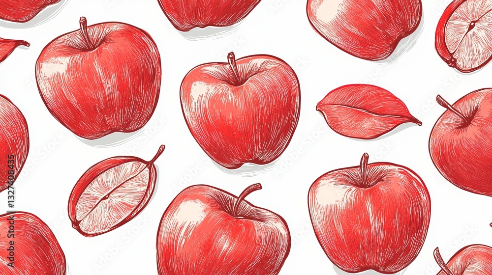 Poster a seamless vector pattern featuring red apple line art. a decorative and continuous background desig