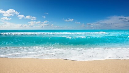Fototapeta premium captivating sunlit beach scene with soft sand and gentle turquoise waves for product mockups or marketing backgrounds