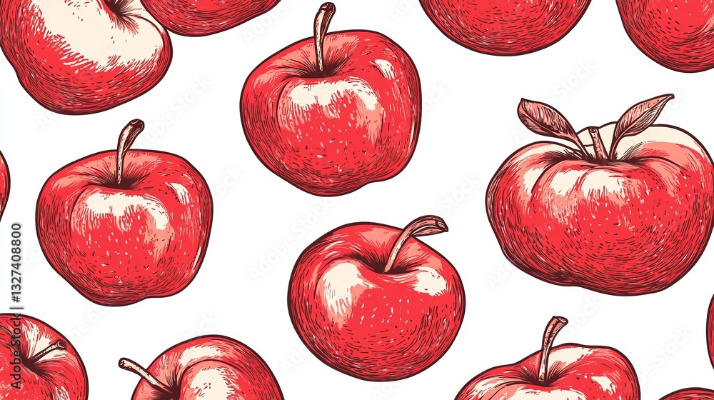 Poster a seamless vector pattern showcasing red apple line art. a continuous and decorative background fill