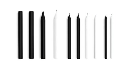 Black and white pencils on an isolated backdrop