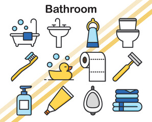 A set of icons featuring bathroom items and accessories.