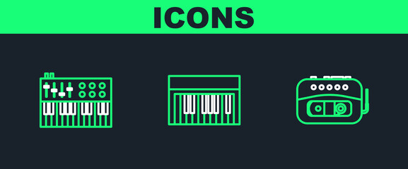 Set line Music tape player, synthesizer and icon. Vector