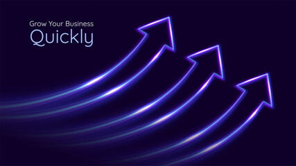 Three arrows up with lights trails. Futuristic 3D style. Business, personal growth, quick result. Innovation technology and finance. © Yuri Hoyda