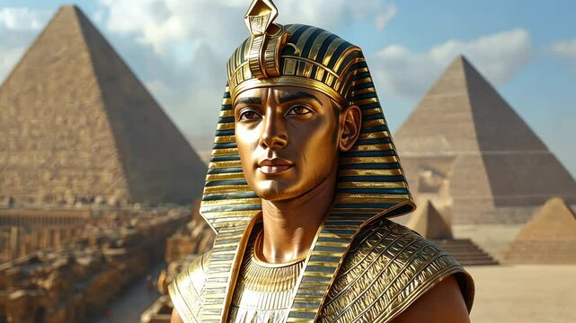 Egyptian pharaoh against the background of ancient pyramids, emperor, khepresh, king, desert, historical figure