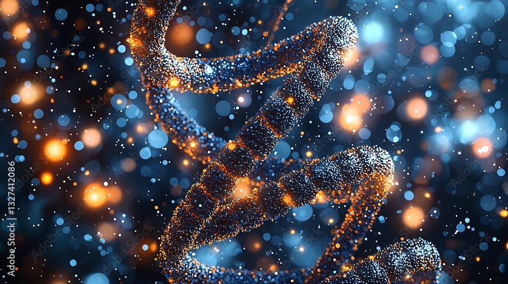 Poster glowing dna helix microscopic view science concept