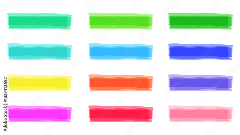 Poster colorful marker highlights and underlines with brush strokes isolated on white background. vector
