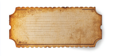 old paper ticket isolated on white or transparent png