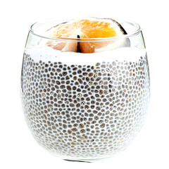 Colorful glass filled with fresh fruit and a refreshing drink on a clean white background for a vibrant look