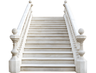Stairs with white marble balustrade isolated on white background PNG , AI GENERATED