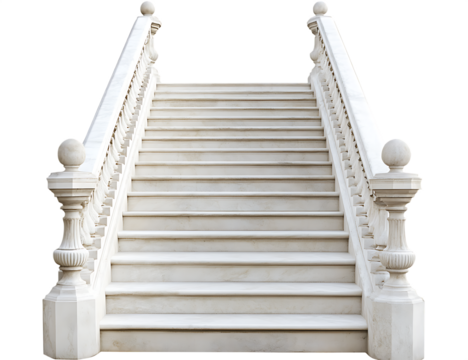 Stairs with white marble balustrade isolated on white background PNG , AI GENERATED