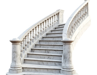 Obraz premium Stairs with white marble balustrade isolated on white background PNG , AI GENERATED