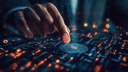 Naklejka premium Businessman Using Fingerprint Identification for Financial Data Access