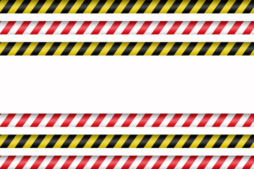 Black, blue, green, red, yellow stop tape with inscriptions on a white background, dangerous, warning, police.