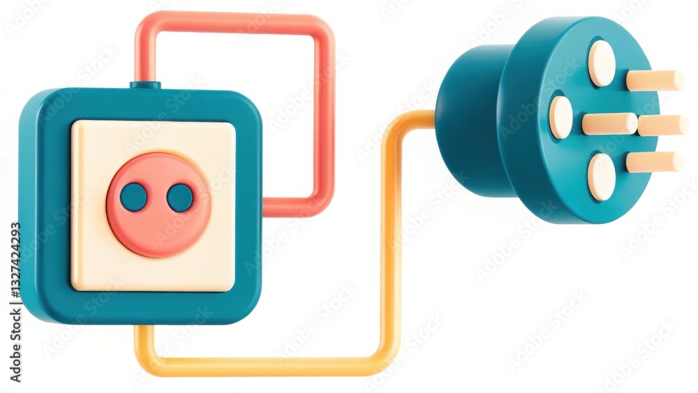 Poster 3d rendered teal and peach electrical plug and socket connection