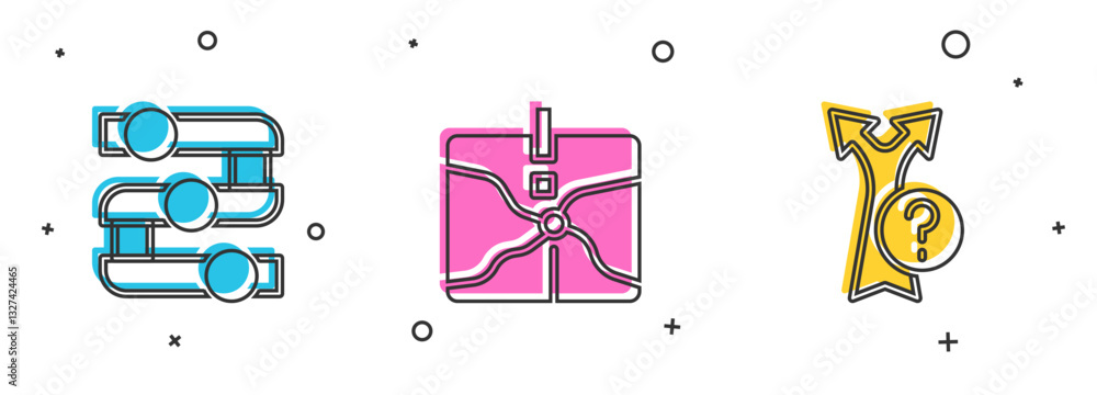 Poster set graph, chart, diagram, intersection point and arrow icon. vector