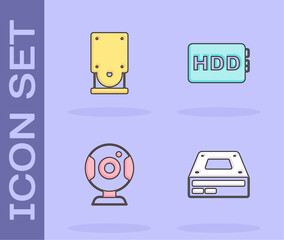 Set Optical disc drive, , Web camera and Hard disk HDD icon. Vector