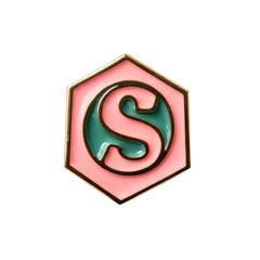 enamel pin with letter “S”, cute retro style badge on white background