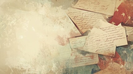 Antique letters scattered across a textured vintage background setting