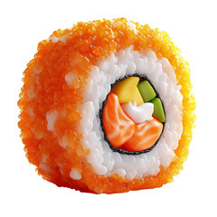 Fluffy 3D Cartoon Sushi Roll with Vibrant Fillings Isolated on Transparent Background