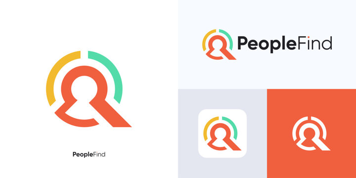 People finder logo icon design, Simple modern magnifying glass logo, logotype for Find career and job search, Symbol vector recruitment agency, Detective logo sign illustration template inspiration.