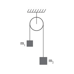 Pulley system vector icon in line style - physics. Pulley Vector Outline Icon Isolated On White Background drawing by illustration. Pulley System with Two Masses A Simple Machine