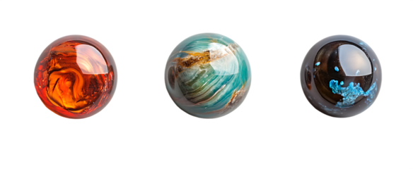 Glass Marble on White Background in Three Different Styles for Photography, Cut Out .PNG.AI GENERATED