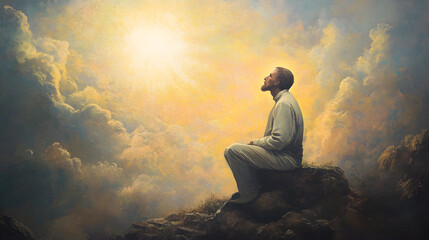 A Sacred Moment of Divine Illumination: The Intersection of Earthly Devotion and Heavenly Presence