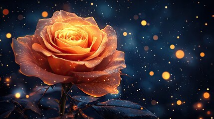 Glowing Rose in Night Background