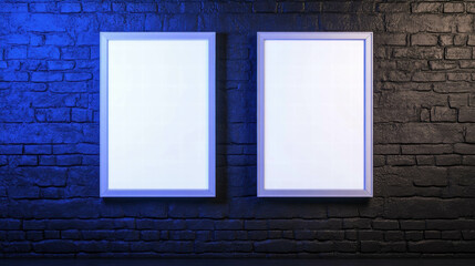 Modern interior design with two white frames on textured wall for art display