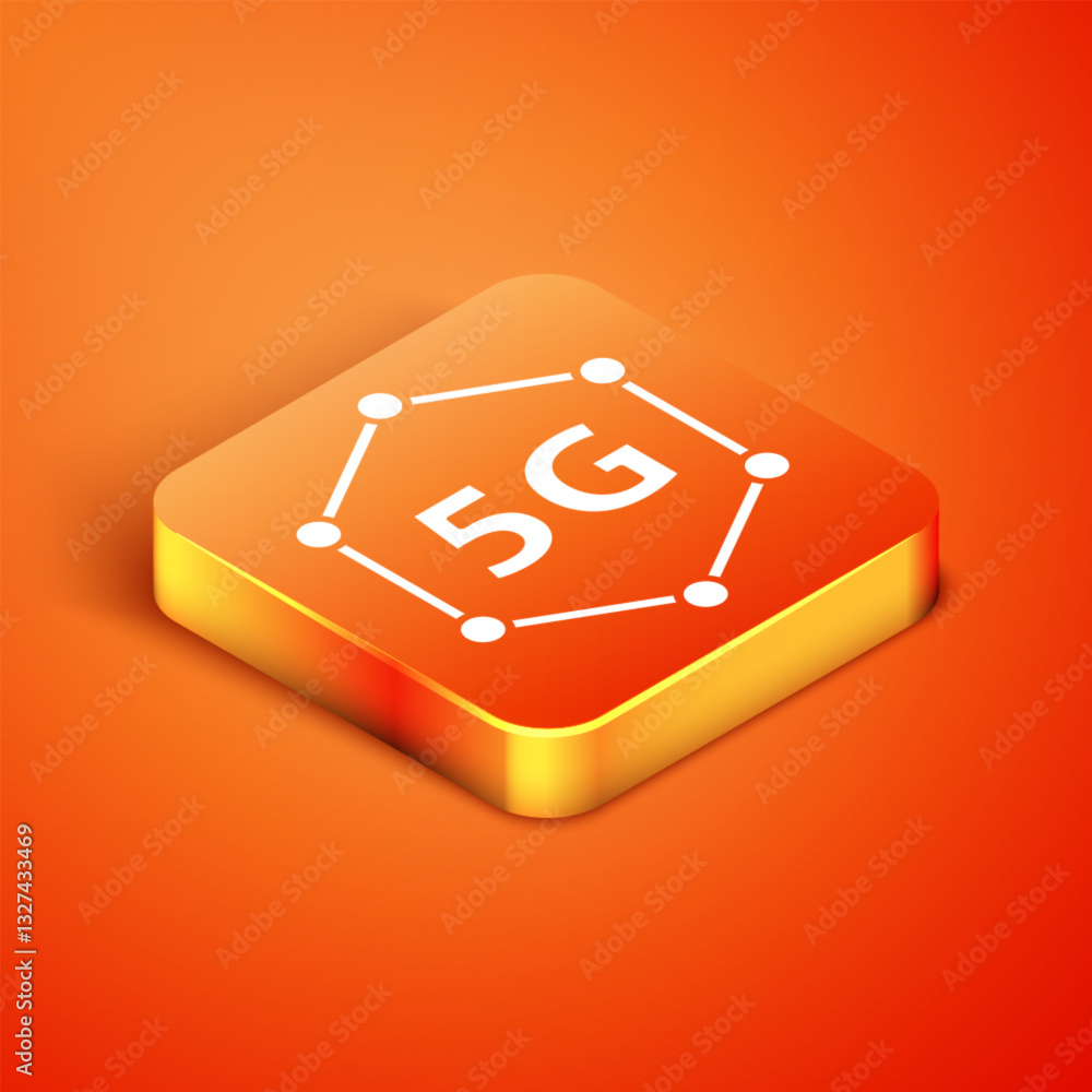 Poster isometric 5g new wireless internet wifi connection icon isolated on orange background. global networ