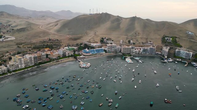 Panoramic drone shot of Ancon Beach during a tranquil summer afternoon.