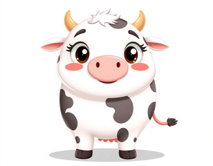 Fototapeta premium Adorable Cartoon Cow Standing on Isolated White Background – 3D Cute Animal Art