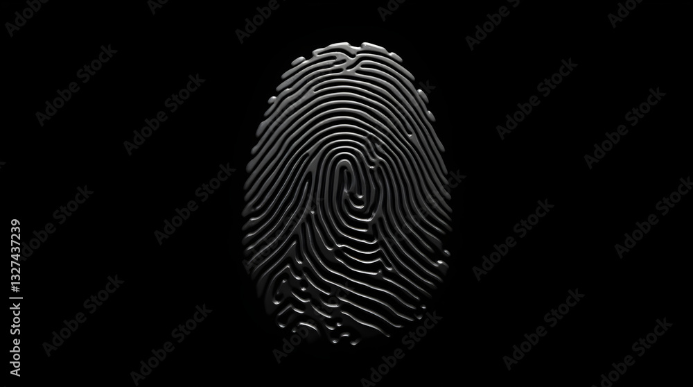Poster realistic high detail textured 3d fingerprint macro close up image on black background