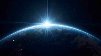 Fototapeta premium Dramatic Glowing Sunrise Earth Horizon Cosmic Space
