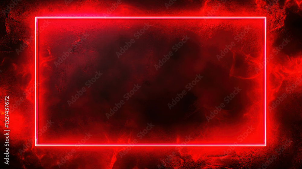 Aufkleber glowing red neon rectangular frame on dark background for modern design