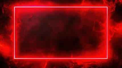 Glowing red neon rectangular frame on dark background for modern design