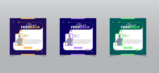 Client testimonial vector design template, client testimonial social media web banner, customer feedback testimonial template, client review testimonial template.	
