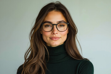Obraz premium A woman wearing a black turtle neck sweater and glasses