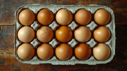 Fresh and natural looking eggs in an open carton. Great quality brown eggs in an open carton.