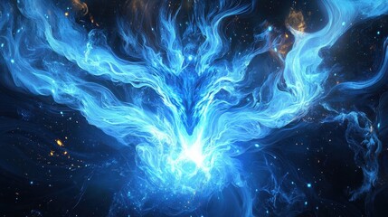 Obraz premium A brilliant blue abstract formation looks like wings in space