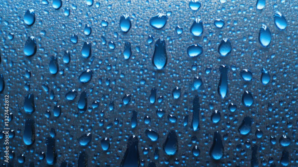Poster raindrops on window with blurred background for atmospheric overlay design