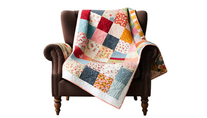 Colorful quilt draped over chair png