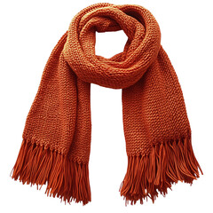 Knitted Neck Scarf with Tassel Fringe in Burnt Orange Isolated on Transparent Background