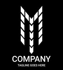 Lowercase alphabet 'm' arrow style. Suitable for t-shirts, gamers, motocross, basketball, baseball, rugby, motorsport, sports cars, bicycles, construction, etc. Minimalist, aesthetic, pro logo shape.