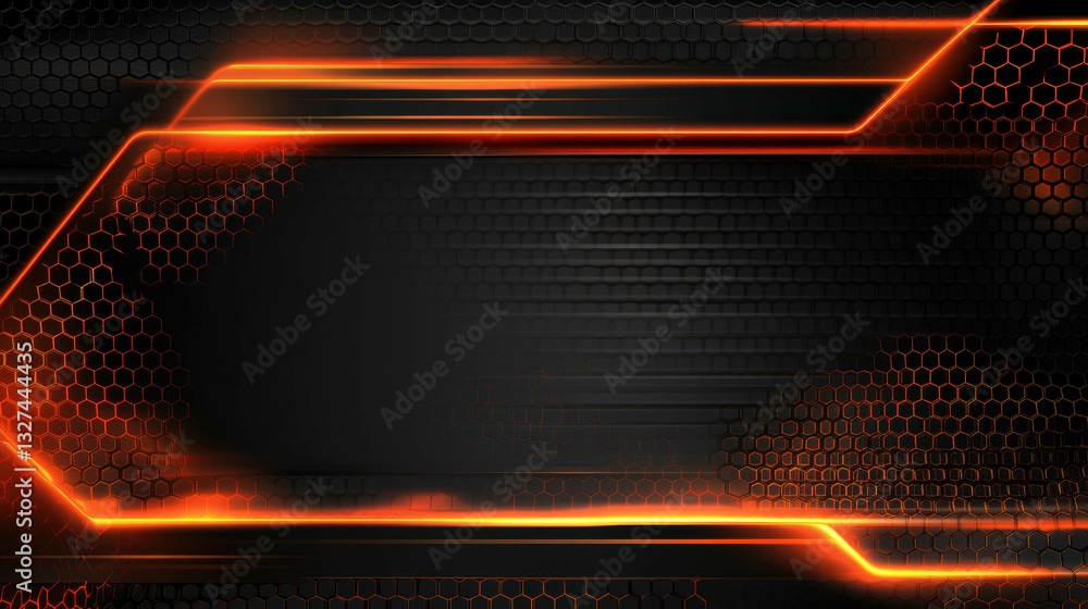 Poster futuristic geometric pattern with glowing lines on metal mesh texture design