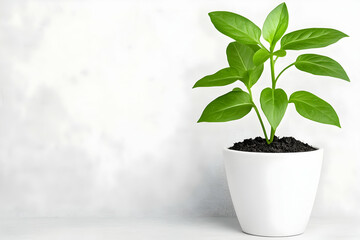 Fototapeta premium Fresh young plant in white pot